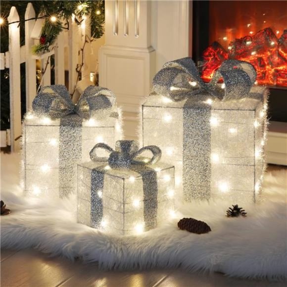 Christmas Lighted Gift Boxes, 3PCS Large Outdoor Indoor Christmas Decorations - Picture 1 of 6